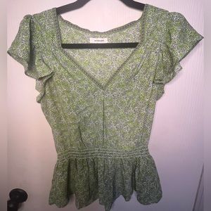 Max Studio Green Floral Short Sleeve Blouse